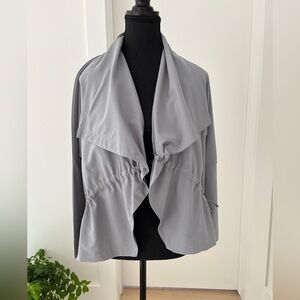 EVERSASSY Grey Short Jacket Shawl Collar Ruching Tie Back Contemporary Neutral